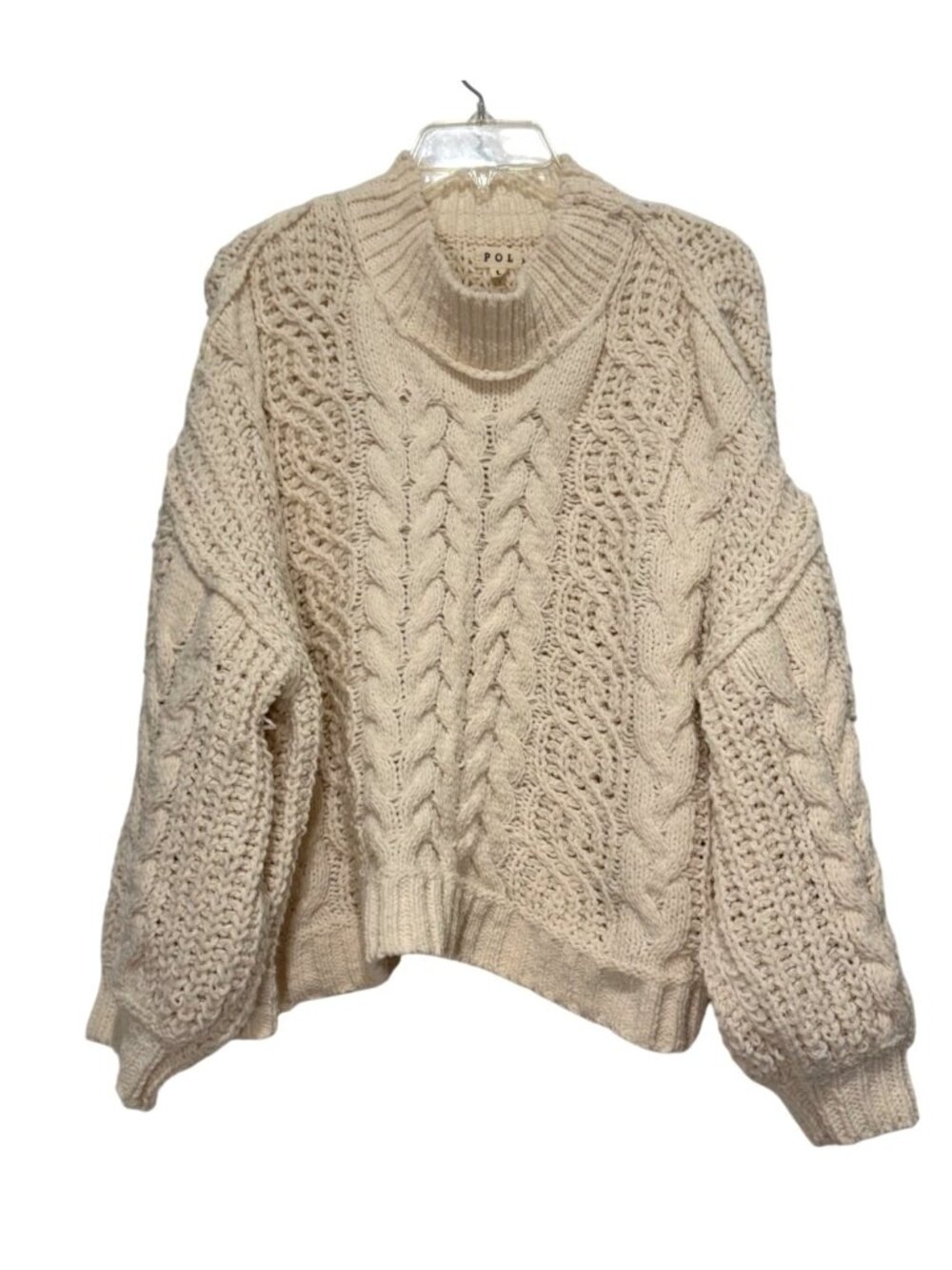 Cream Cable Knit Oversized Sweater By POL High Neck Cozy Design Size L